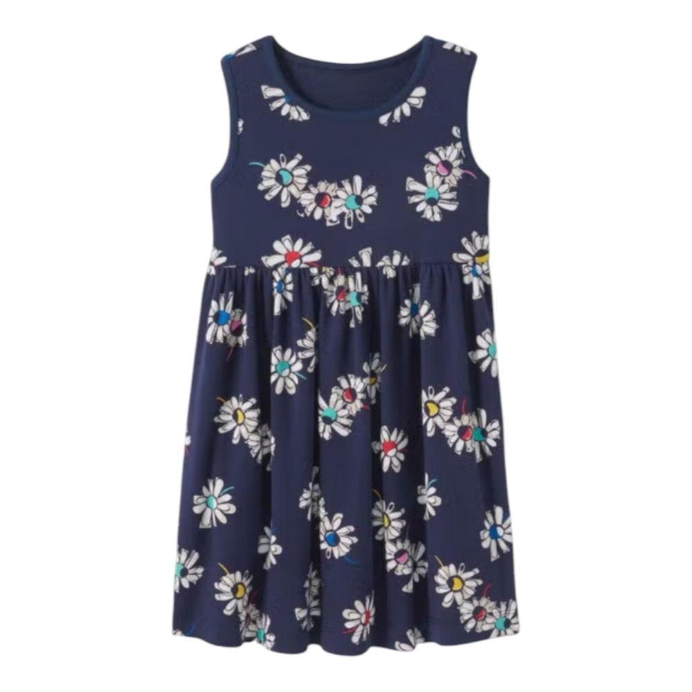 Hanna Andersson Navy Blue White Colorful Daisy Diaries Tank Dress Girls 120 6 7